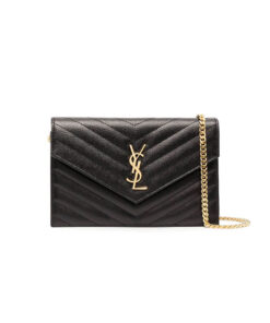 Saint Laurent Chain-strap YSL-plaque grained-leather wallet